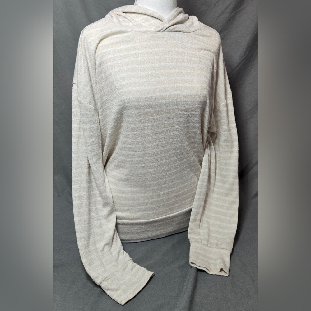 XL A NEW DAY Hooded long sleeve shirt striped tan and white
